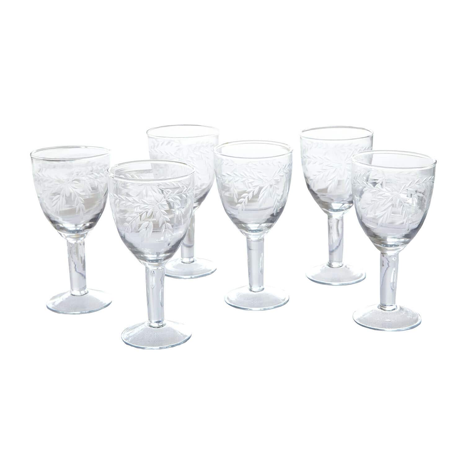 Lot de 6 verres Florineau Ensemble de six verres transparents avec motif gravé de feuilles pour boissons