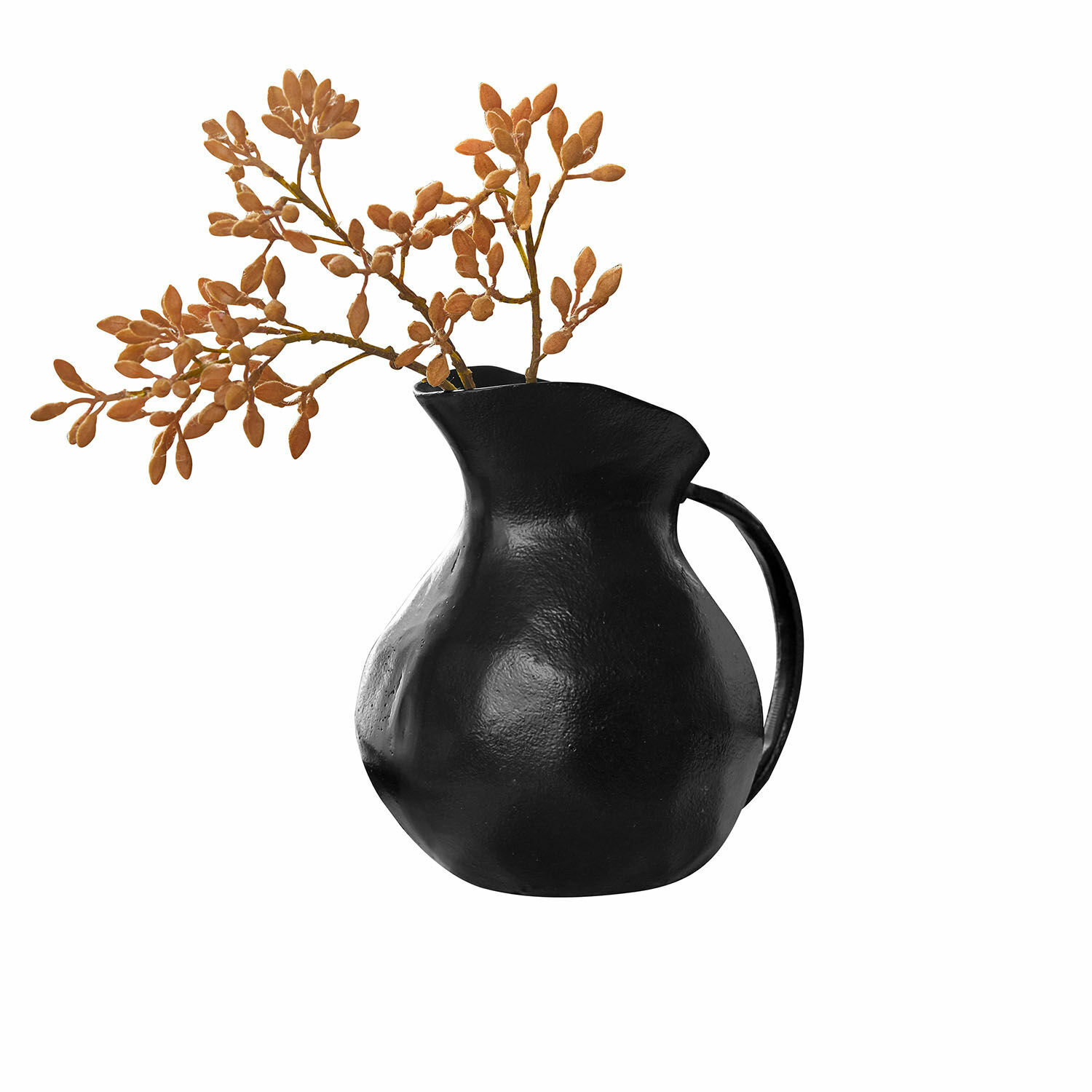 Vase Évignac Pichet noir en métal avec branches séchées brunes pour décoration intérieure
