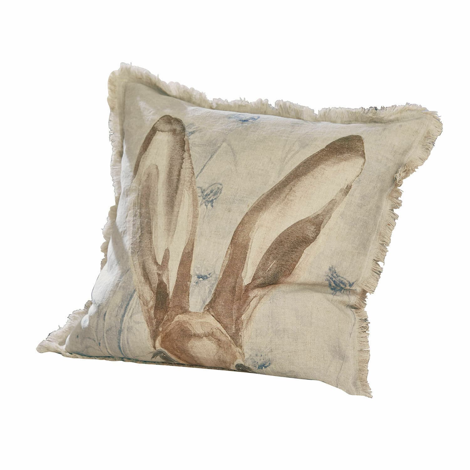 Housse de coussin Kameron Coussin beige en lin avec impression d'oreilles de lapin et franges, décoration intérieure tendance