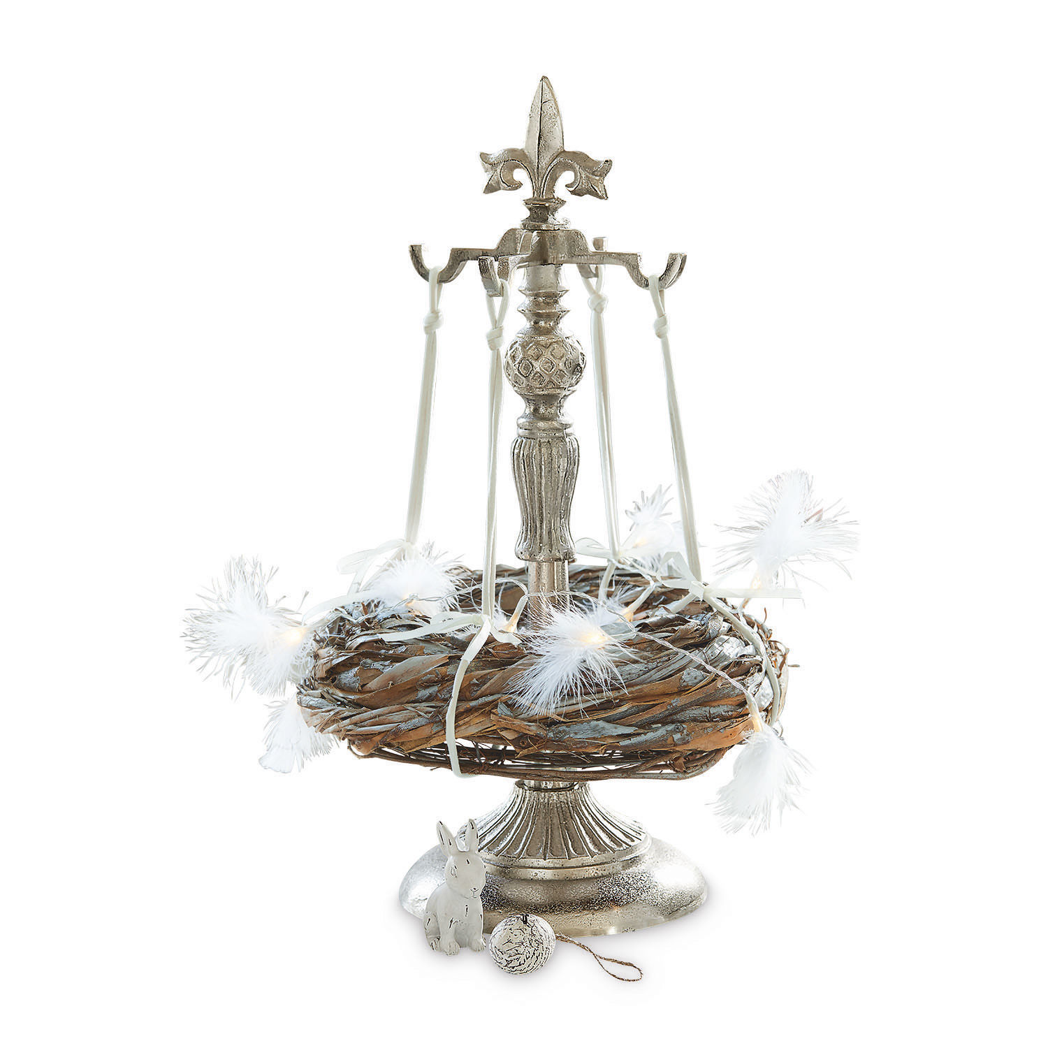 Support pour couronne Edmond Support décoratif en métal avec couronne en osier et plumes blanches, décoration de Pâques