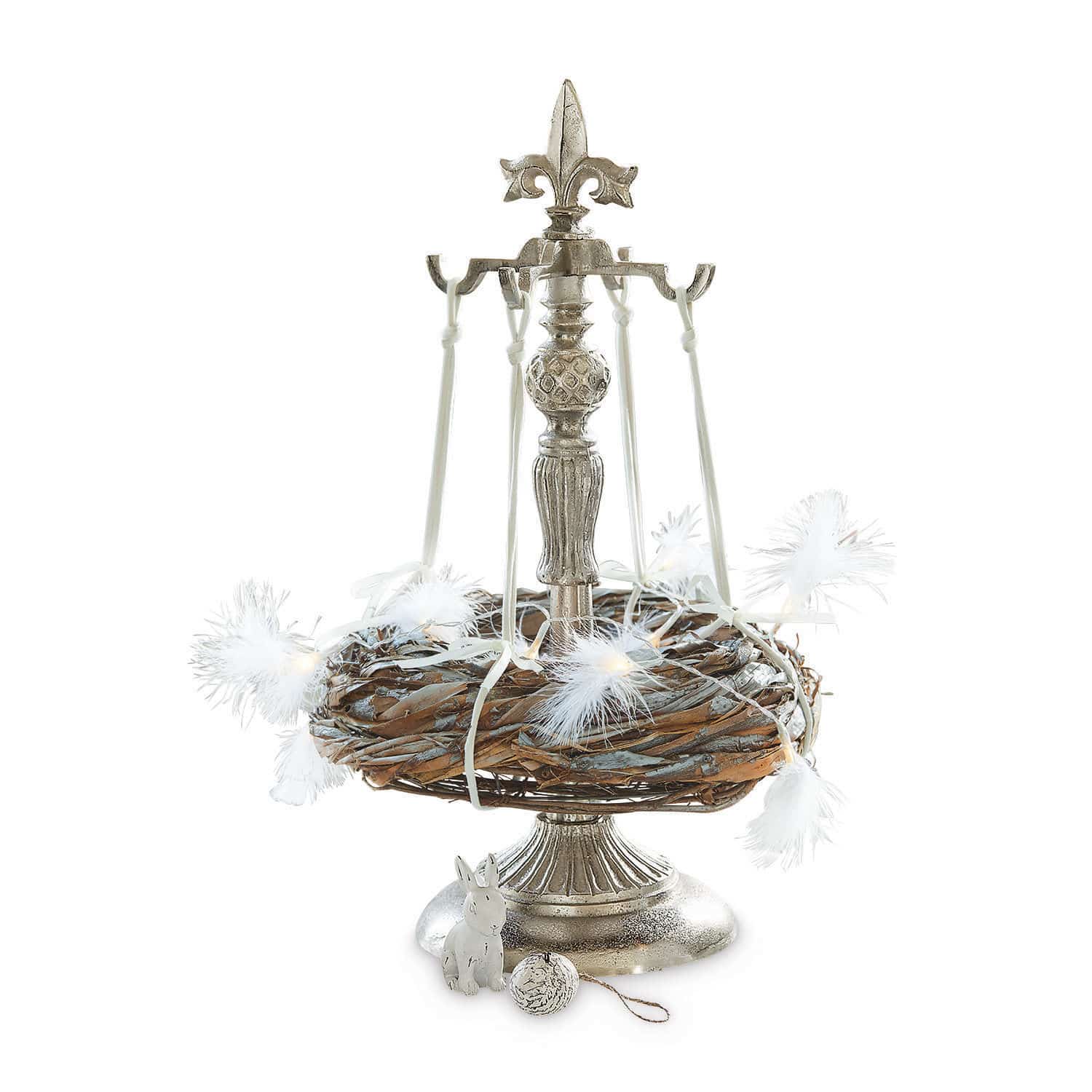 Support pour couronne Edmond Support décoratif en métal avec couronne en osier et plumes blanches, décoration de Pâques