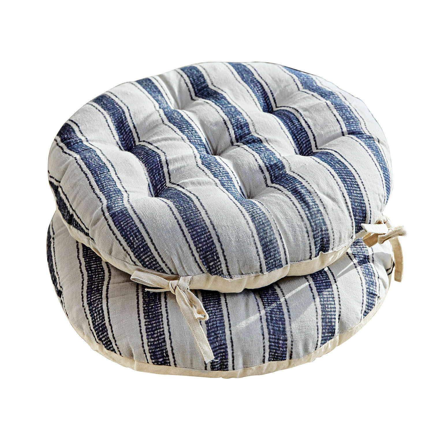 Lot de 2 galettes de chaises Bourrignon Coussins de chaise en coton rayé blanc et bleu, doux et confortables pour s’asseoir