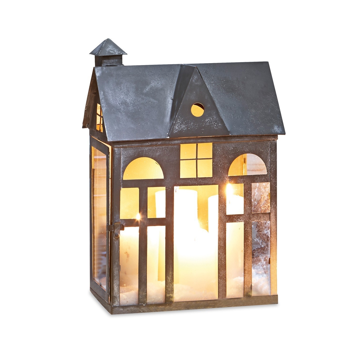 Lanterne Sweet Home Lanterne en métal en forme de maison avec toit noir et lumière chaude de bougie à l'intérieur