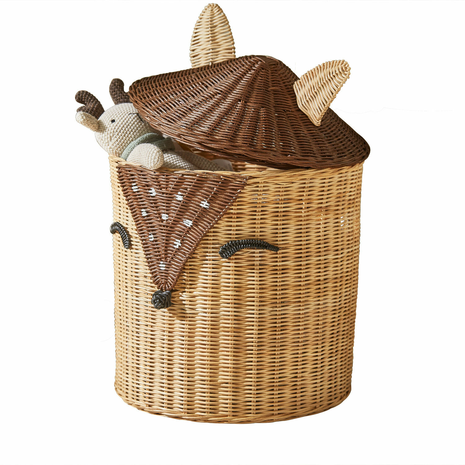 Panier Irélise Panier de rangement en rotin en forme de renard marron naturel avec jouet à l'intérieur