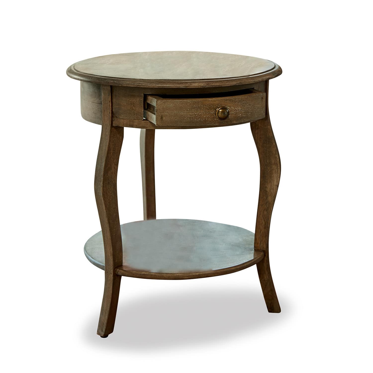 Table d'appoint Jace Table d'appoint ronde en bois marron avec tiroir et étagère pour rangement pratique
