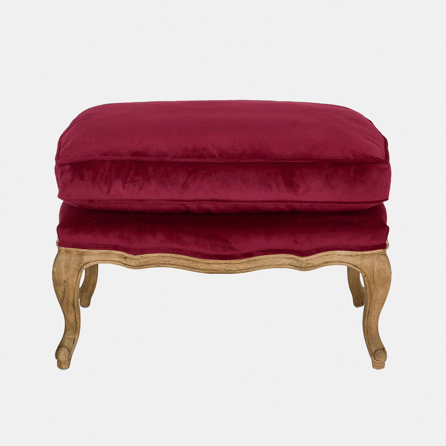 bordeaux/marron Repose-pieds Corlay en velours bordeaux avec cadre en bois brun, meuble élégant pour salon