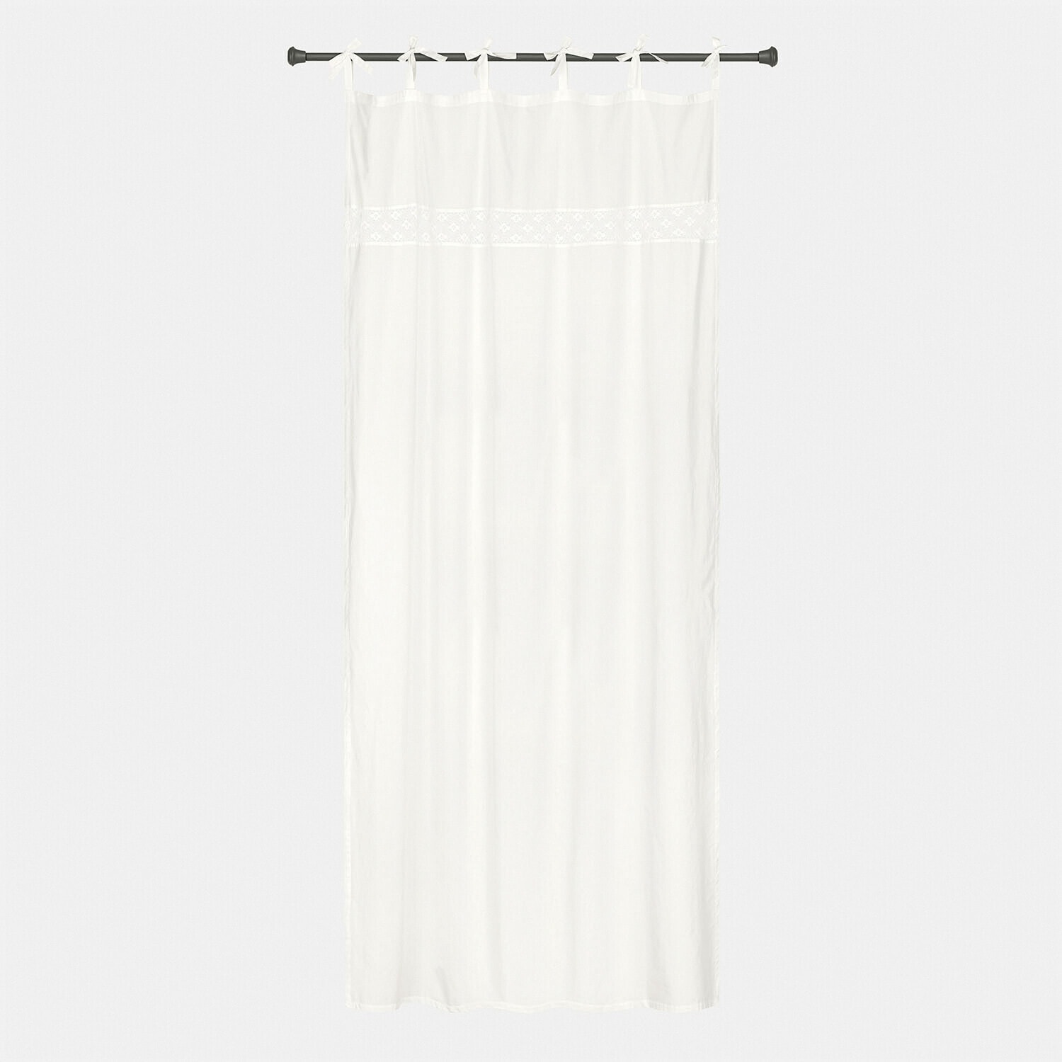 Voilage Isolineas Rideau blanc en coton avec broderie fine et attaches à nouer, décoration de fenêtre élégante
