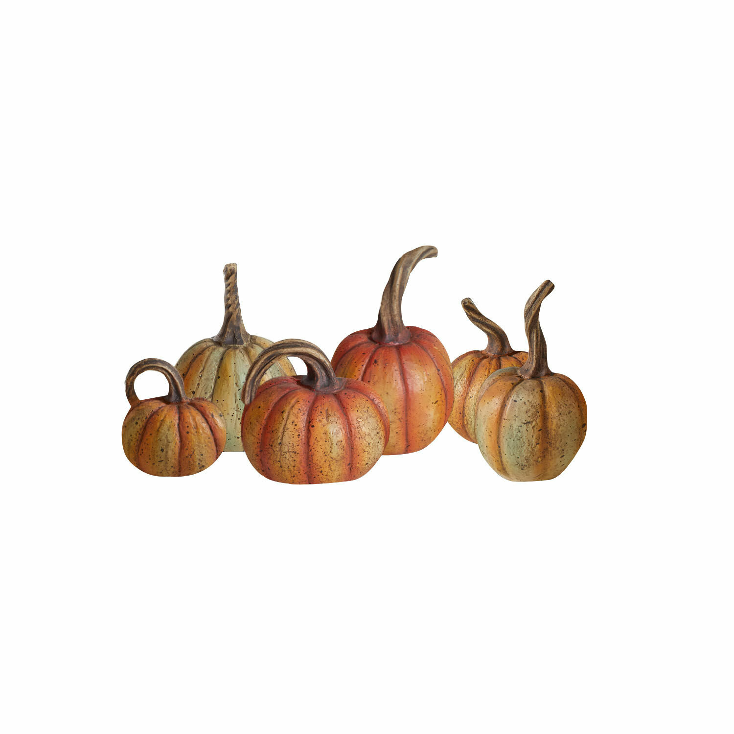 Ensemble de 6 citrouilles décoratives Yokane orange et vert pour décoration automnale