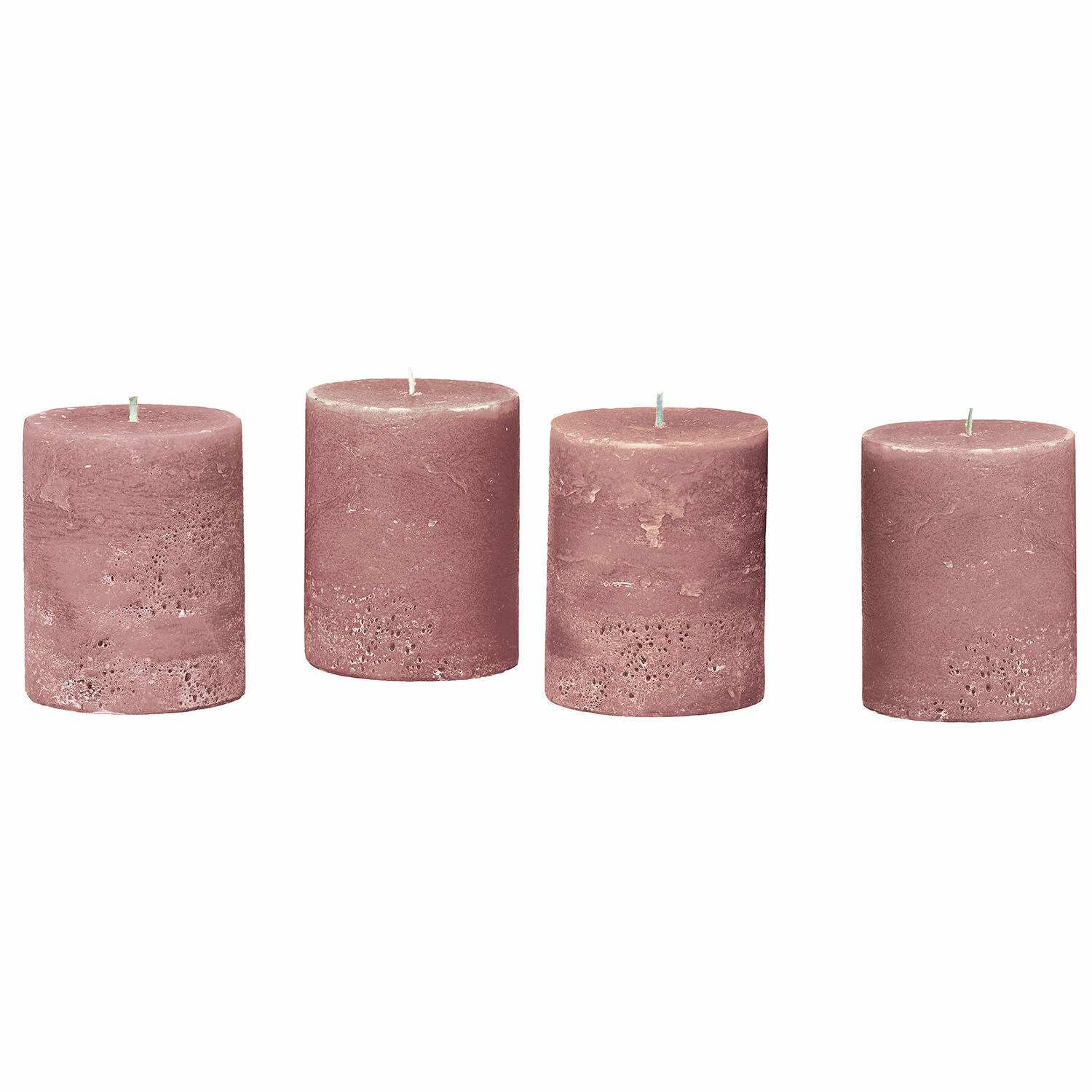 rose Lot de 4 bougies roses en cire avec texture rustique, décoration intérieure et ambiance cosy