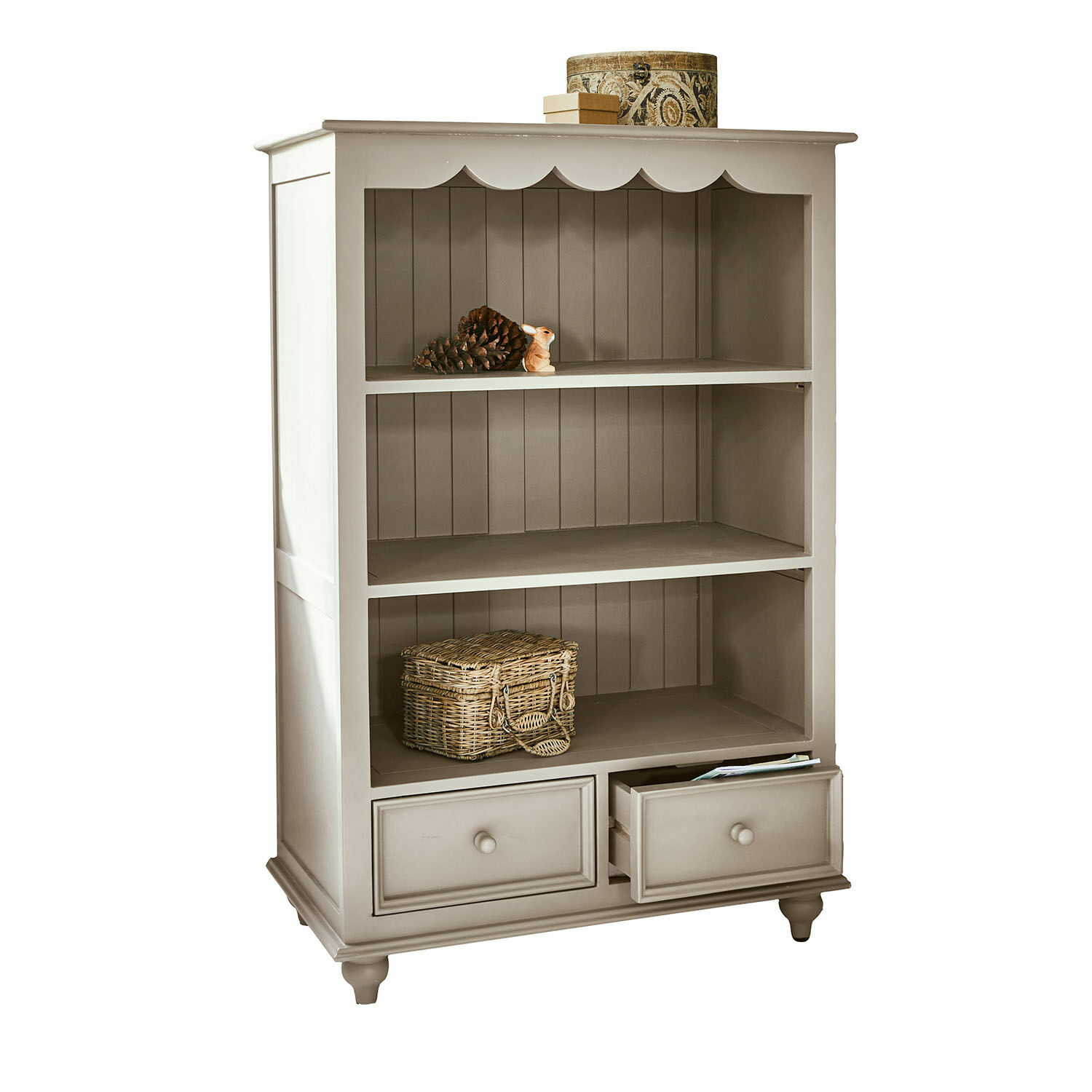Étagère Sorvanne Armoire beige en bois avec étagères et tiroirs pour rangement style vintage