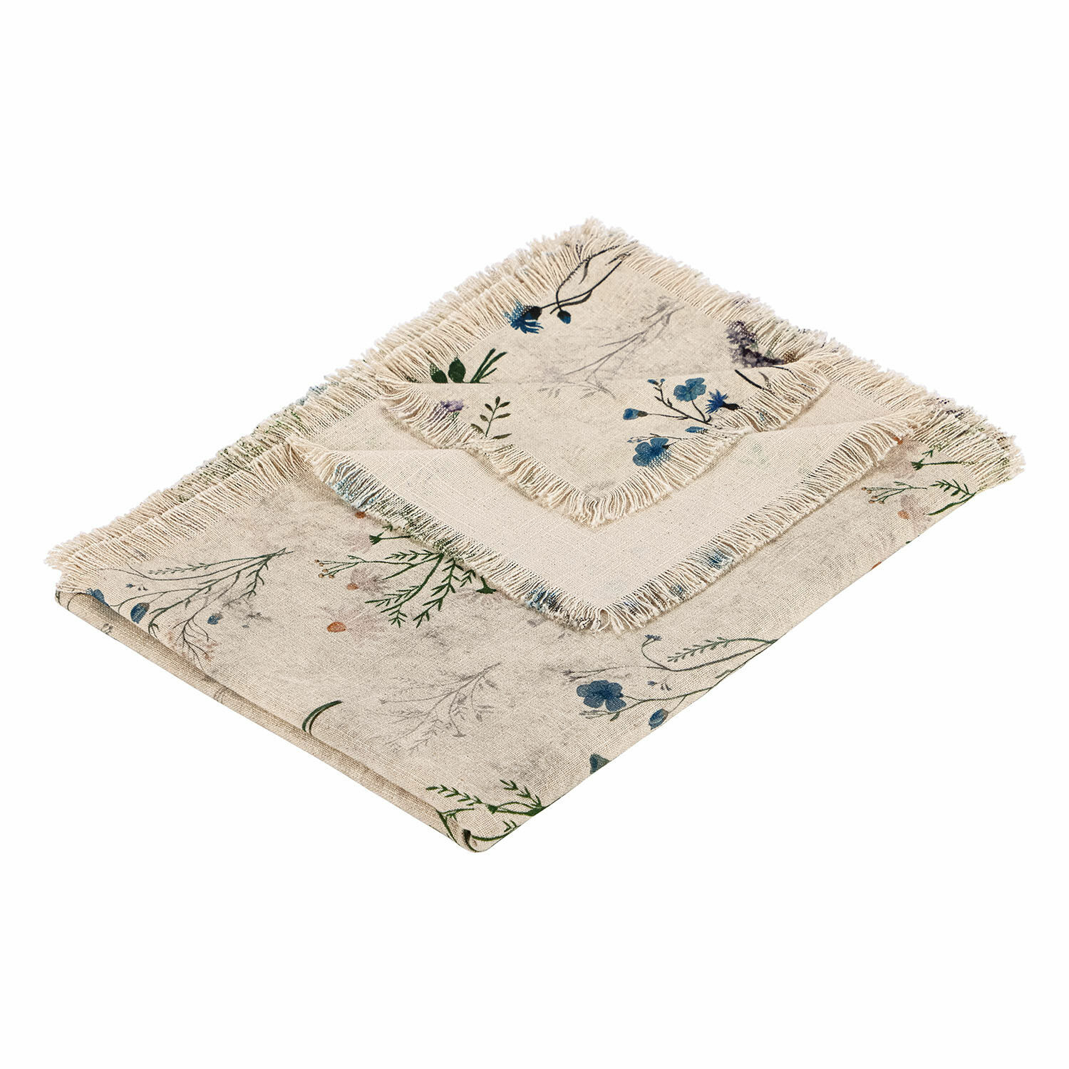 Plaid Cabinda Ensemble de serviettes en lin beige avec imprimé floral et franges, décoration de table élégante