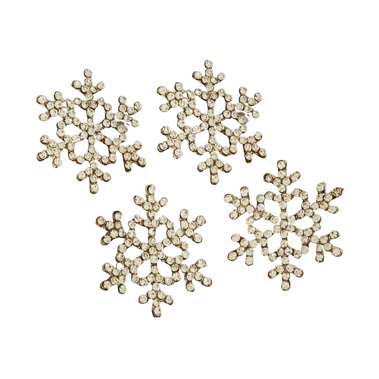 Lot de 4 pin’s décoratifs Volexi Ensemble de quatre décorations flocons de neige dorés ornés de cristaux pour décoration festive