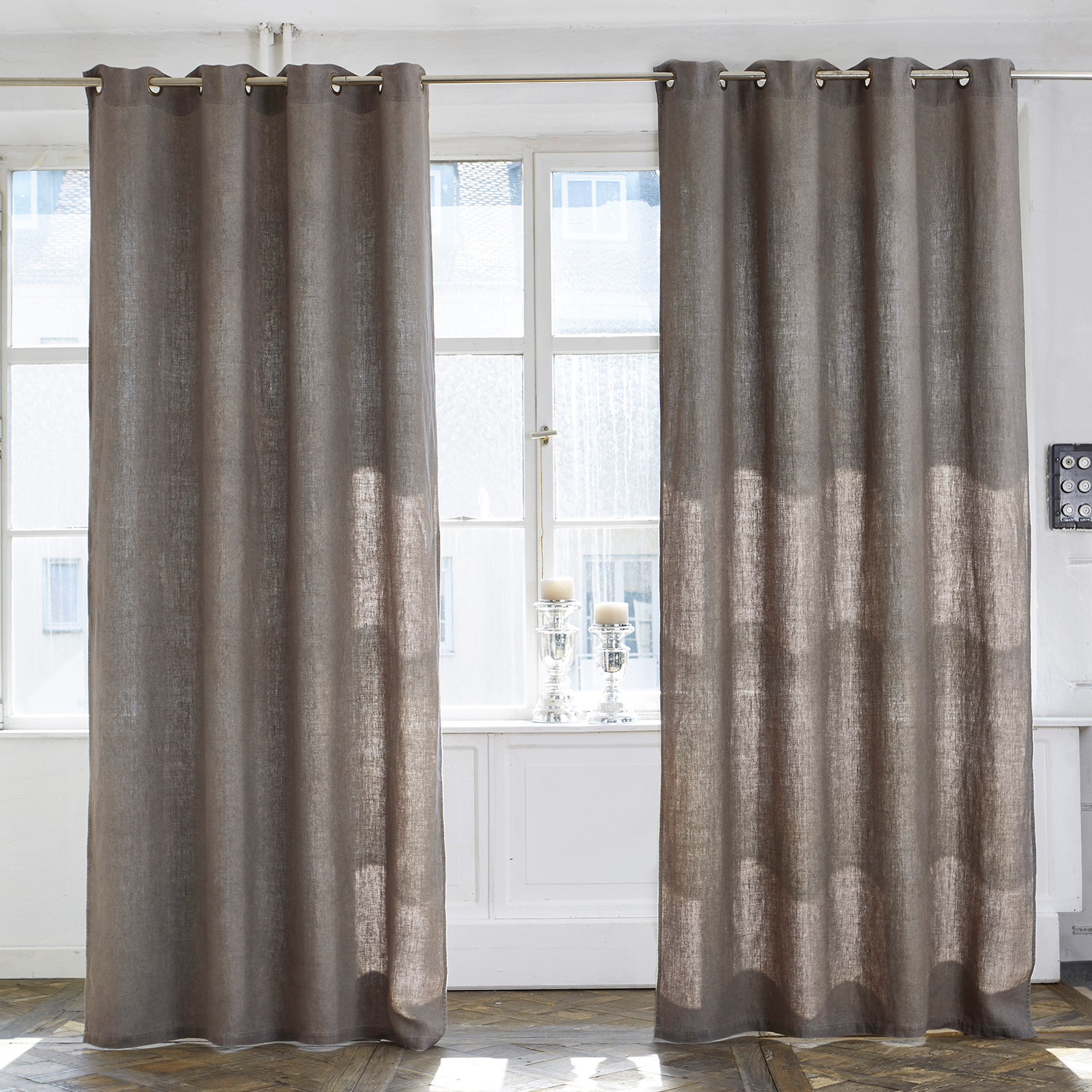 Rideau Salinas Rideaux marron en lin avec œillets, décoration de fenêtre naturelle et élégante pour salon moderne