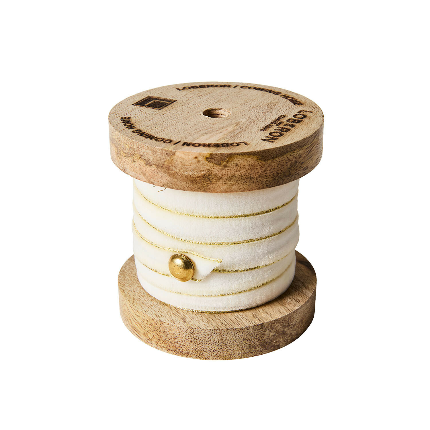 crème/doré Ruban en velours crème avec liseré doré en bobine en bois pour décoration et artisanat