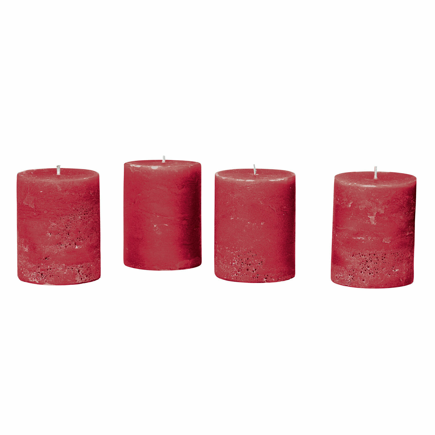 rouge Lot de 4 bougies rouges en cire avec texture rustique, décoration intérieure et ambiance chaleureuse