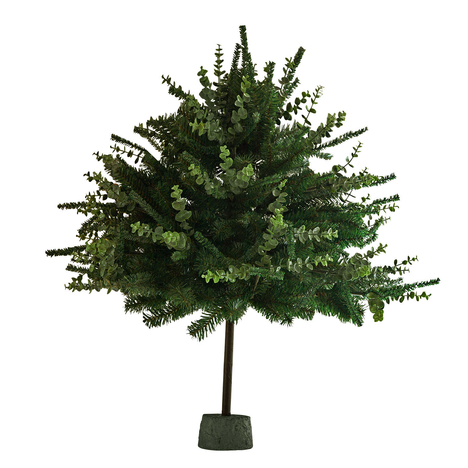 Arbre décoratif Talvora Arbre décoratif artificiel avec aiguilles vertes et feuilles d'eucalyptus sur socle en pierre
