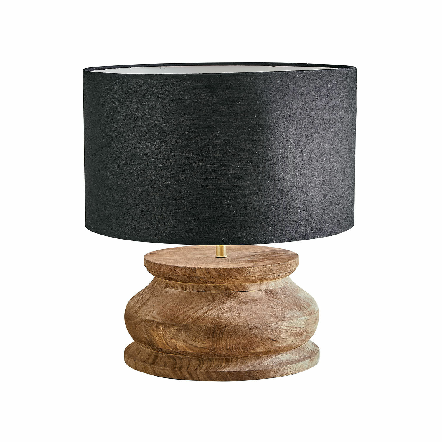 Lampe à poser Thérandon Lampe de table avec base en bois et abat-jour noir, design moderne pour salon