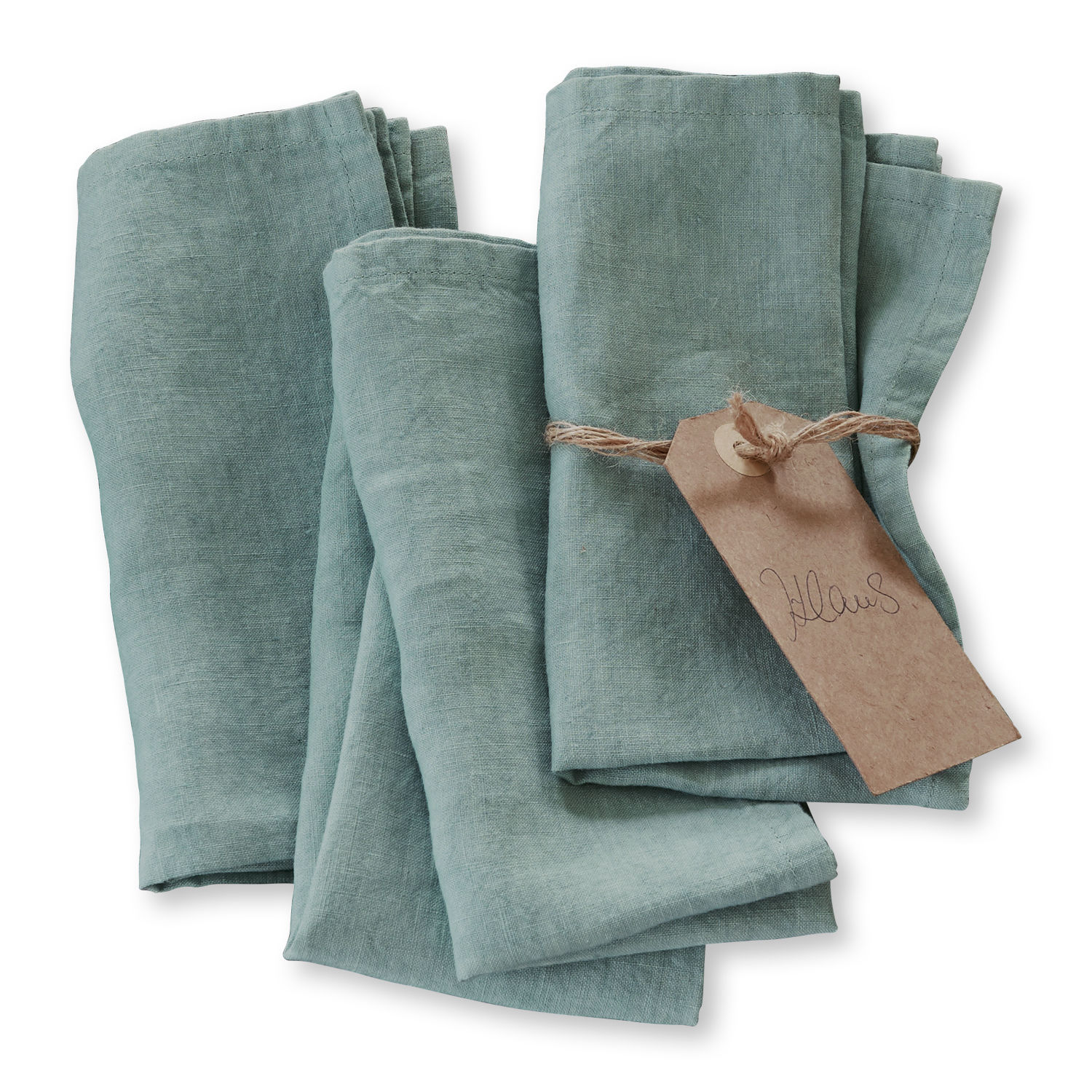 Lot de 4 serviettes Ghis Ensemble de serviettes en lin vert avec étiquette, décoration de table, linge de maison