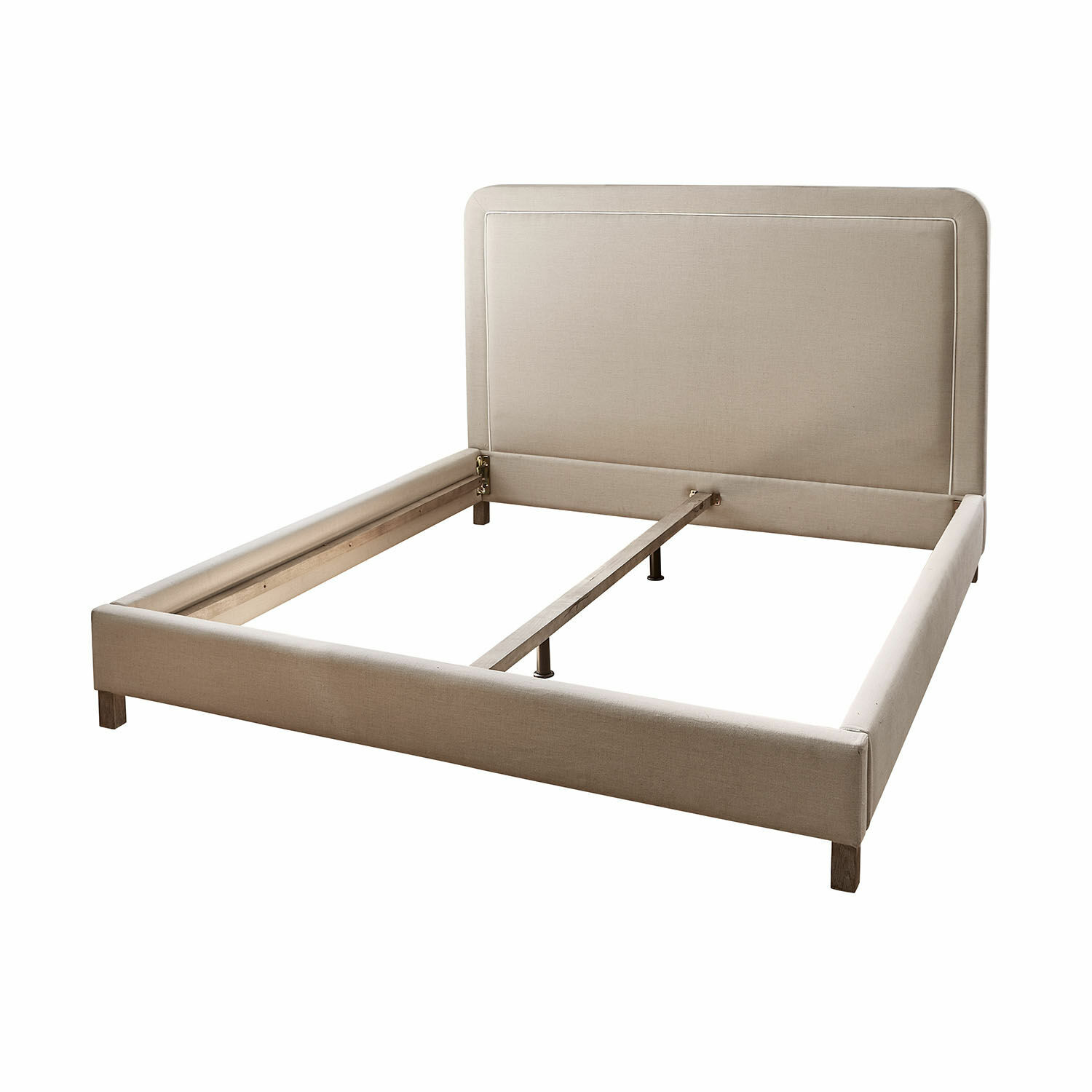 Lit Faircombe Cadre de lit rembourré beige avec pieds en bois et tête de lit simple, sans matelas