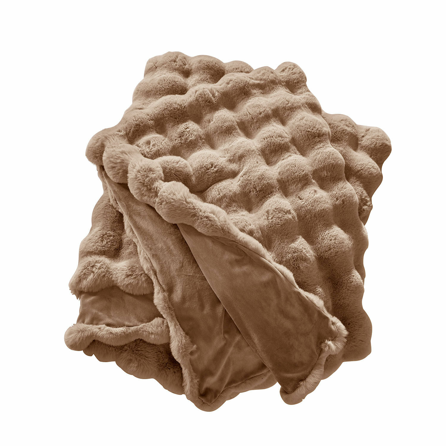 Plaid Zalina taupe en matière pelucheuse douce, parfait pour une décoration intérieure chaleureuse et confortable