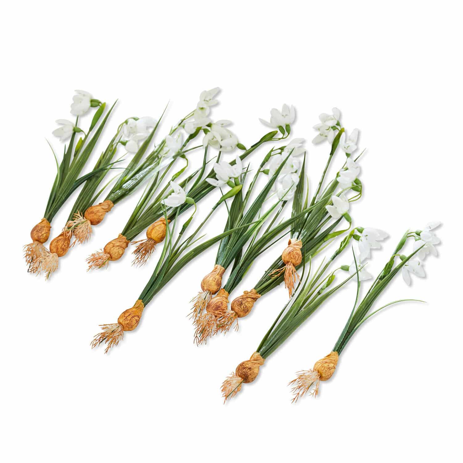 Lot de 12 fleurs décoratives Willmare Fleurs artificielles blanches avec feuilles vertes et bulbes marron pour décoration printanière