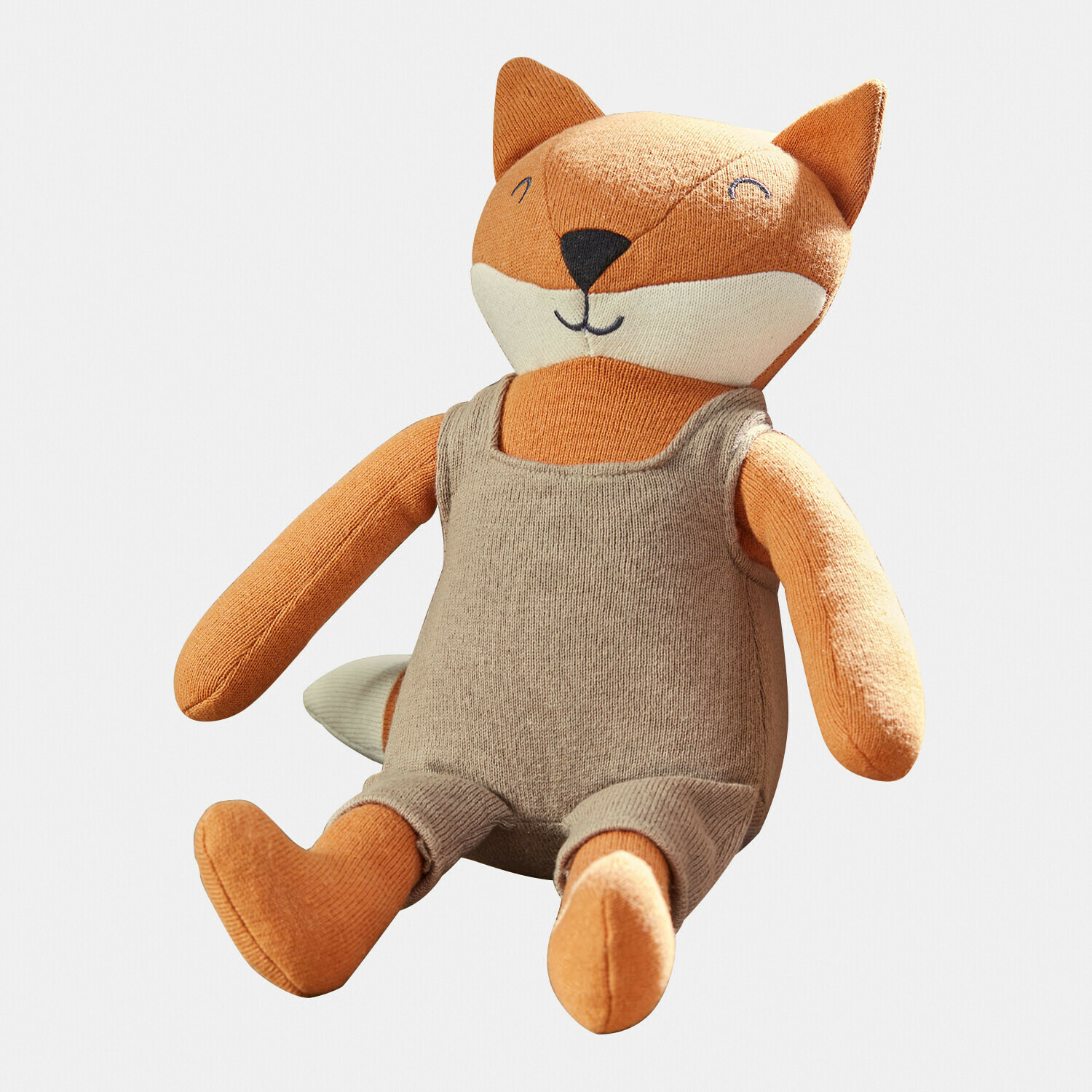 Peluche renard orange et blanc en tissu tricoté beige, jouet doux pour enfants