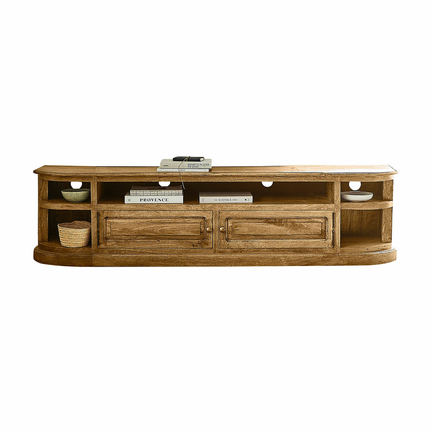 Buffet bas Wendalique Meuble TV en bois naturel avec étagères et tiroirs pour salon moderne