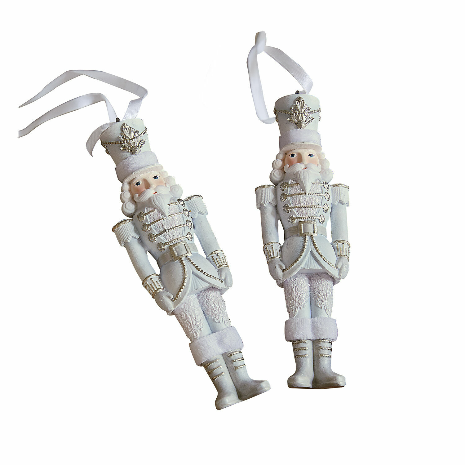 Lot de 2 décorations à suspendre Moriette Décorations de soldats blancs avec ruban pour suspension, ornement de Noël vintage détaillé