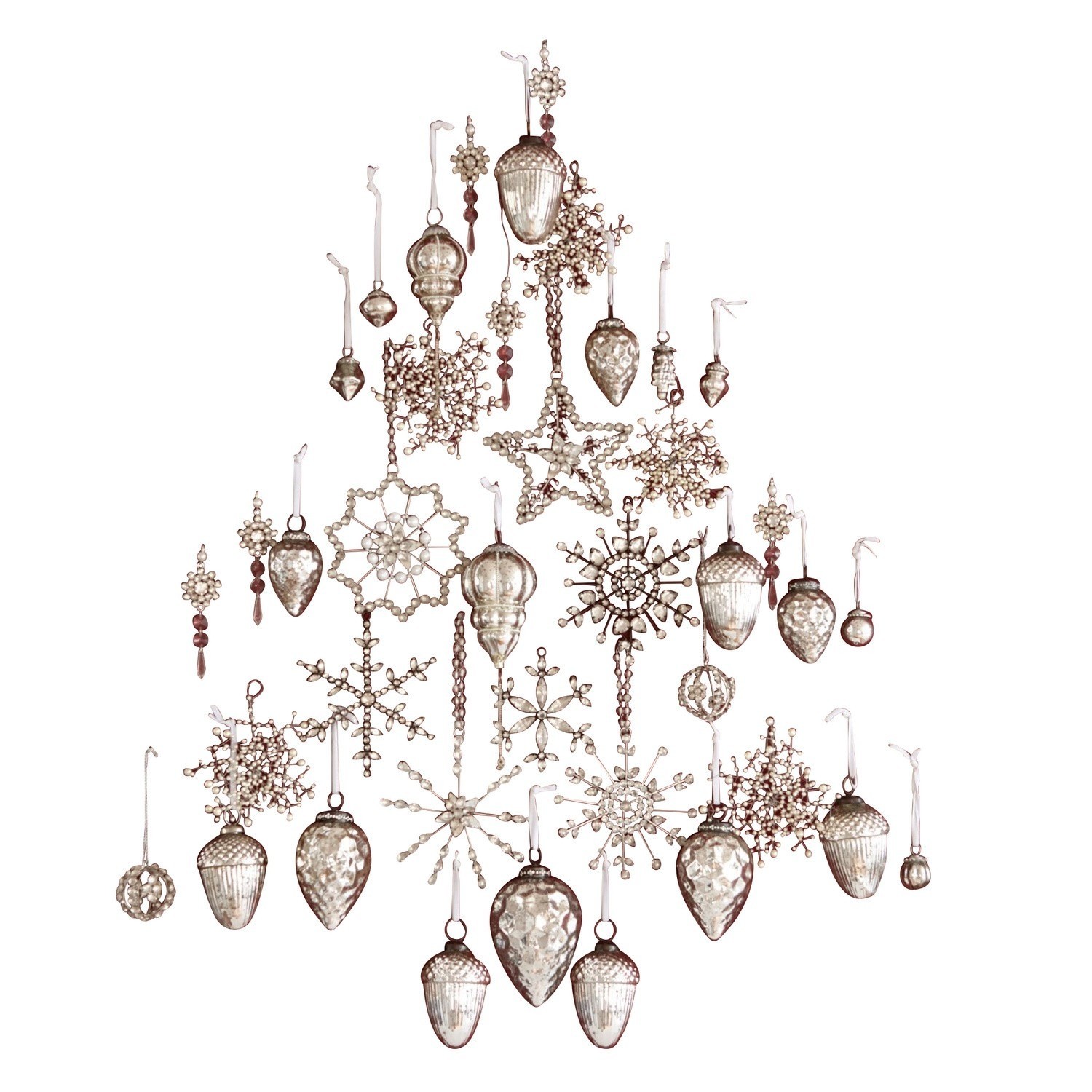 Lot de décorations de Noël Bjouterie Ensemble de décorations de Noël argentées en forme d'étoiles et de glands pour sapin