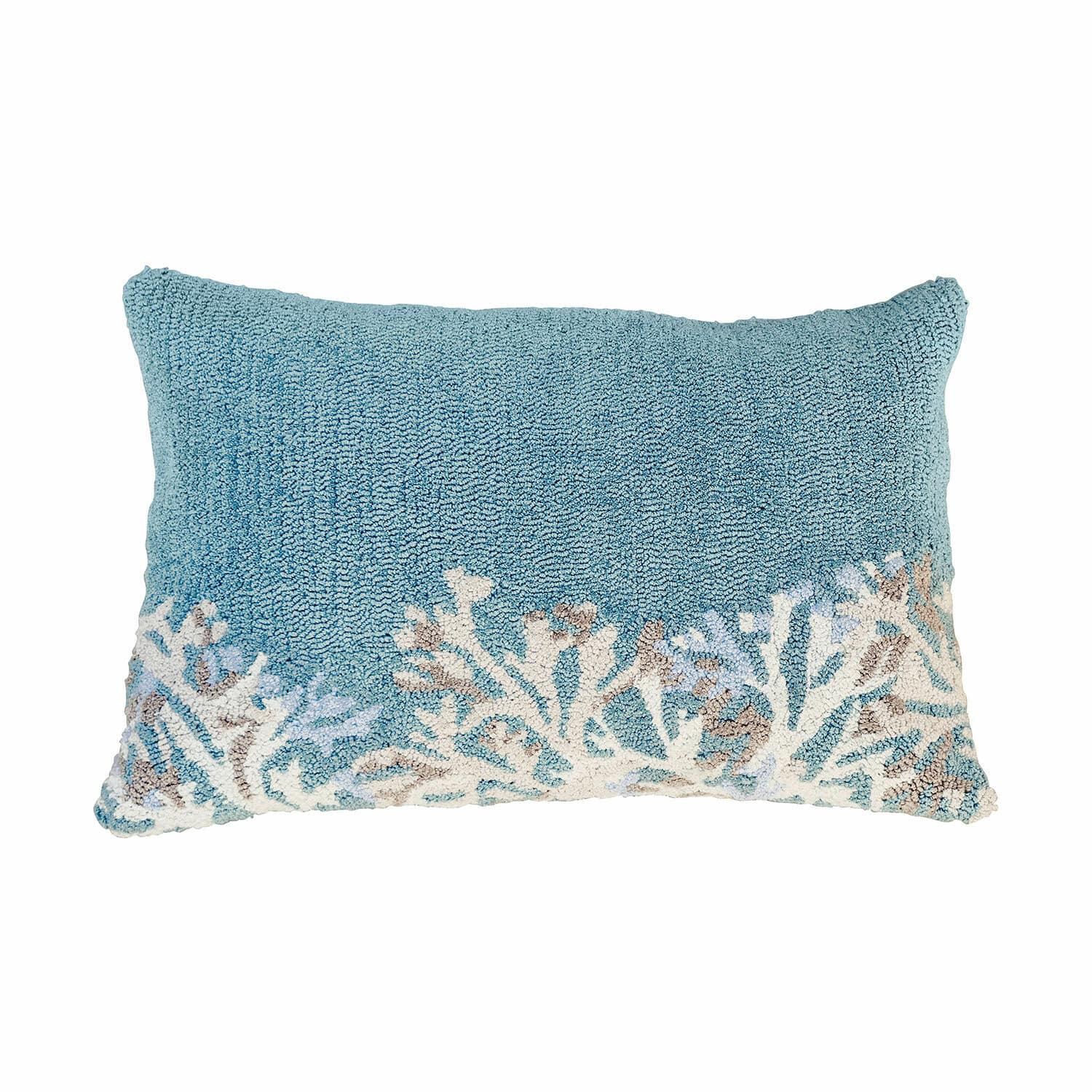Housse de coussin d'intérieur et d'extérieur Dorlancourt Coussin rectangulaire bleu en tissu doux avec motif corail, décoration intérieure élégante