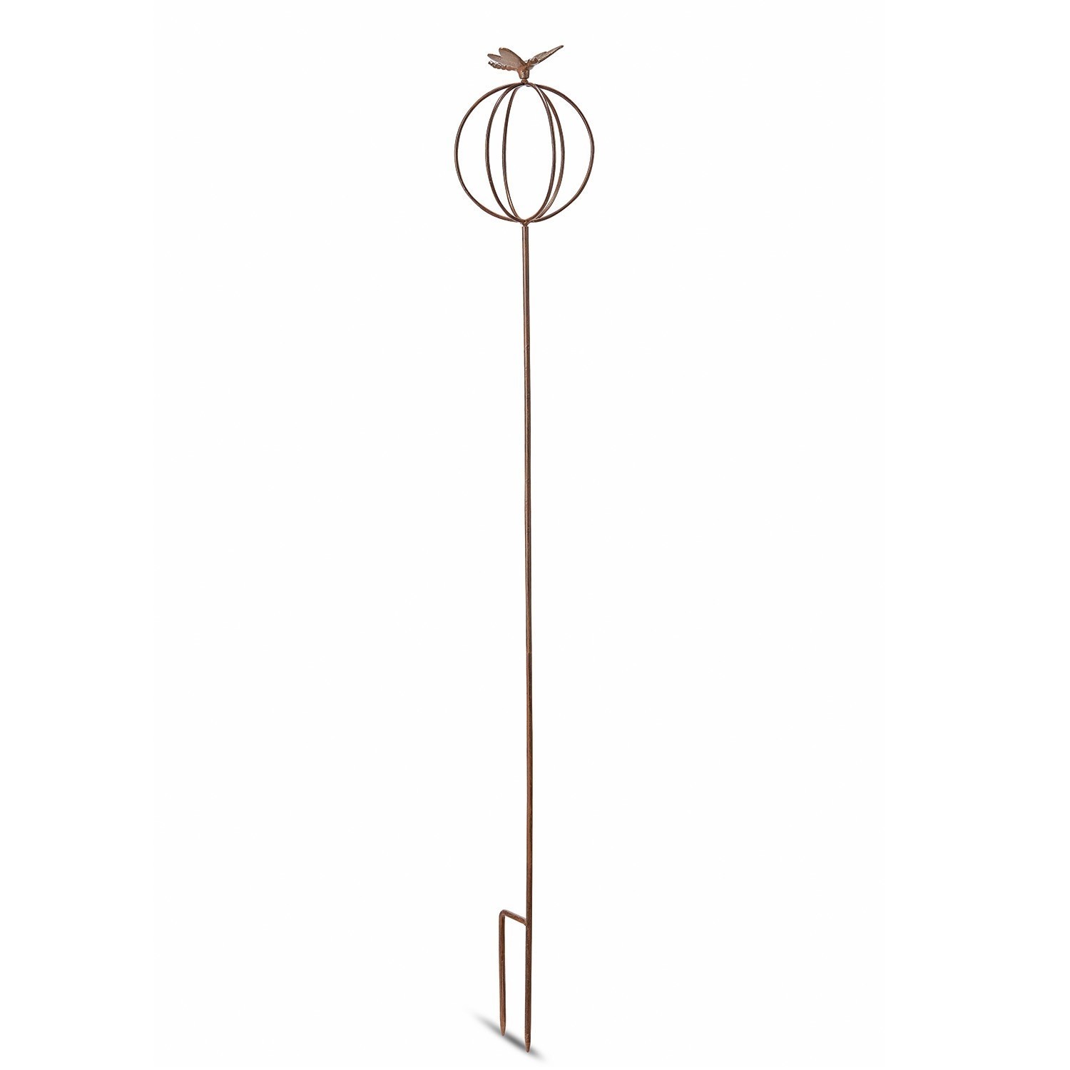 Piquet de jardin Libelle Tuteur de jardin en métal rouillé avec décoration sphérique et oiseau au sommet