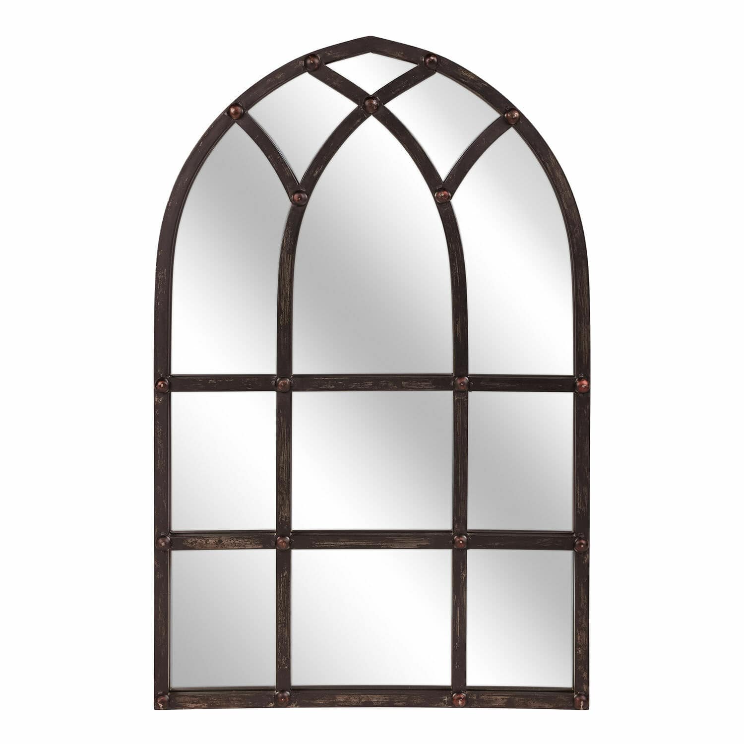 Miroir Aprique Miroir mural avec cadre en métal brun foncé et design décoratif en arc pour décoration intérieure