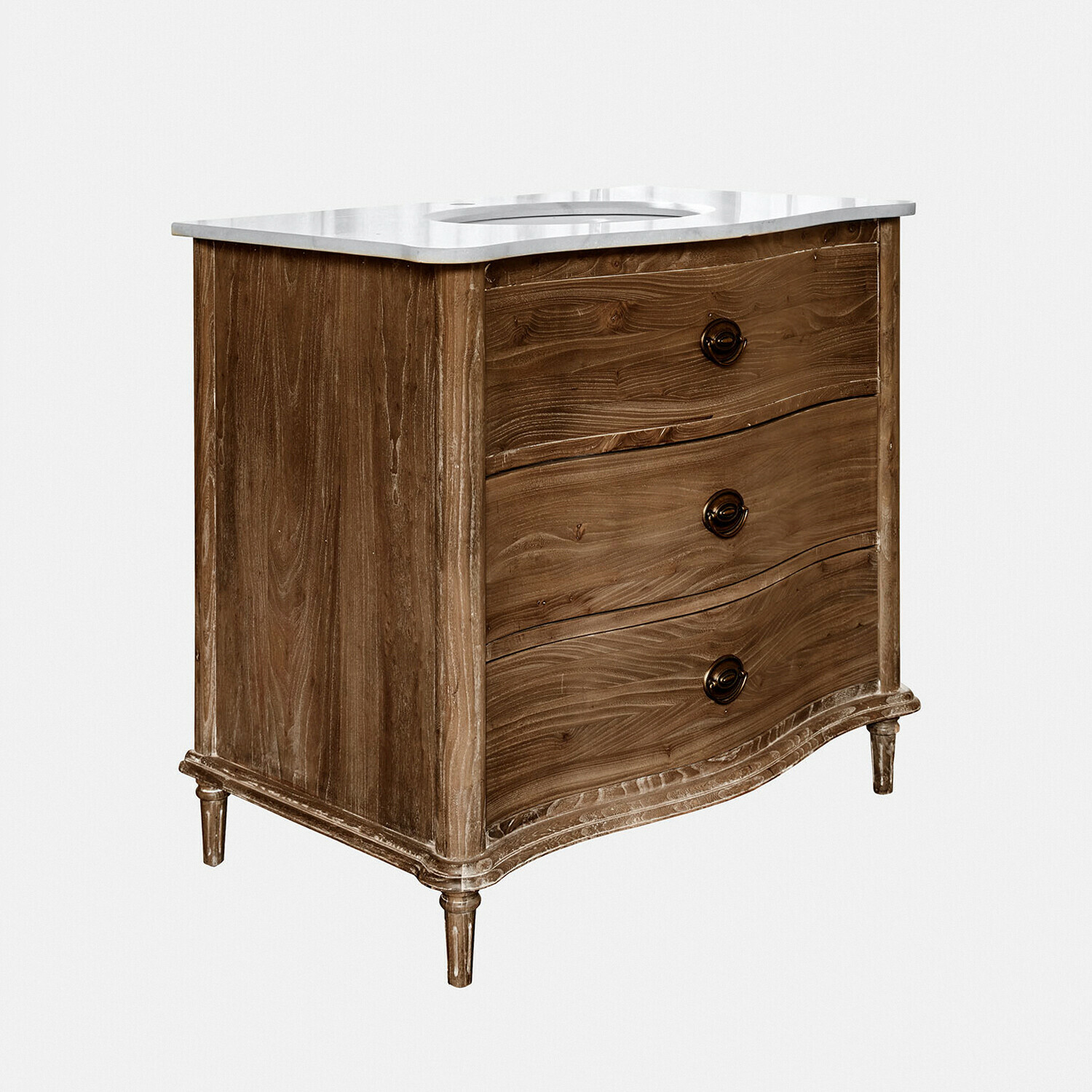 Meuble et vasque Joravelle Commode en bois avec trois tiroirs et plateau en marbre blanc, meuble de salon élégant
