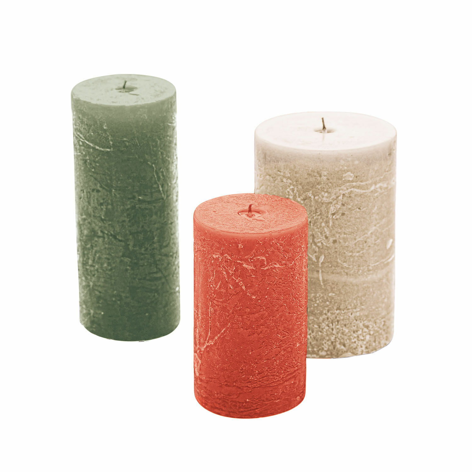 beige/vert/orange Lot de 3 bougies Pretin beige, vert et orange avec texture cire pour décoration intérieure