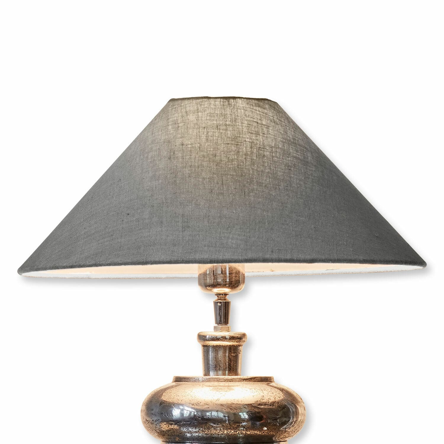 Abat-jour Emmera Lampe de table avec base en métal cuivré et abat-jour en tissu gris, lampe décorative pour salon