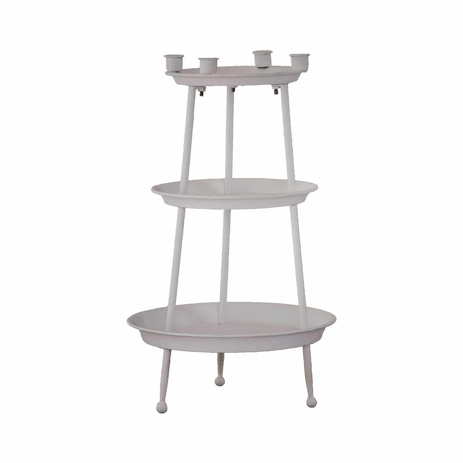 Présentoir à étages Mont Argenté Chandelier blanc en métal à trois niveaux avec quatre emplacements pour bougies, décoration intérieure