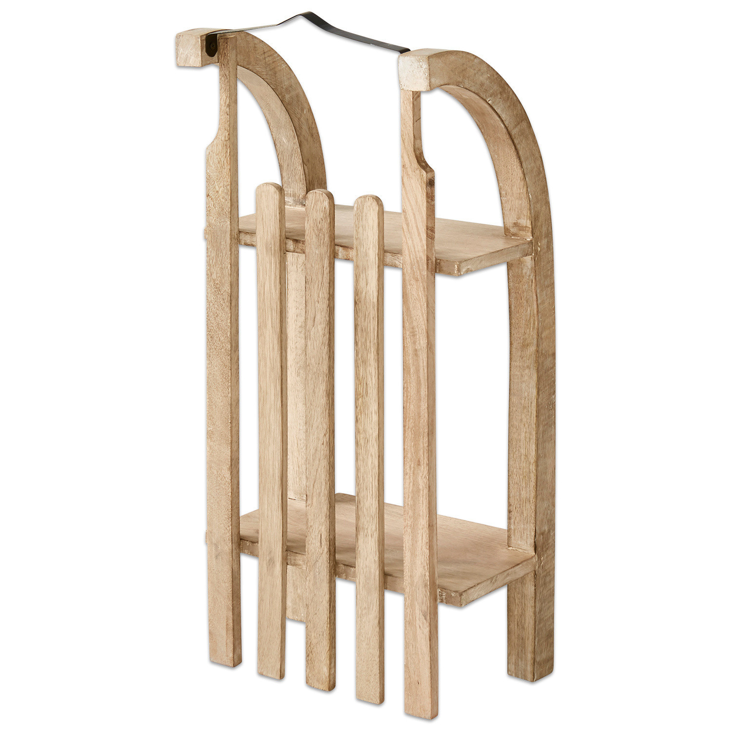 Étagère luge Renier Support à bois en bois naturel avec deux étagères et poignée en métal pour rangement pratique