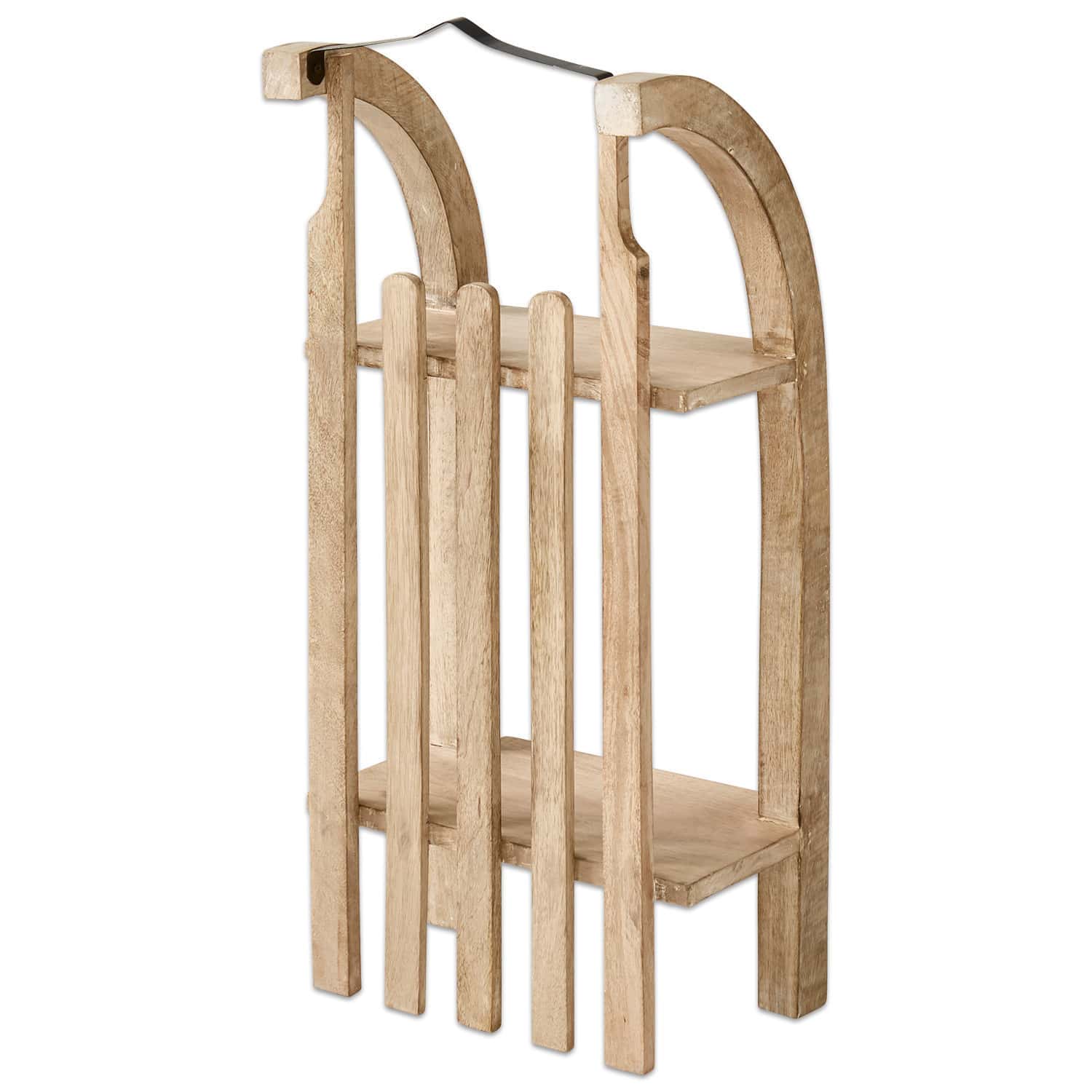 Étagère luge Renier Support à bois en bois naturel avec deux étagères et poignée en métal pour rangement pratique