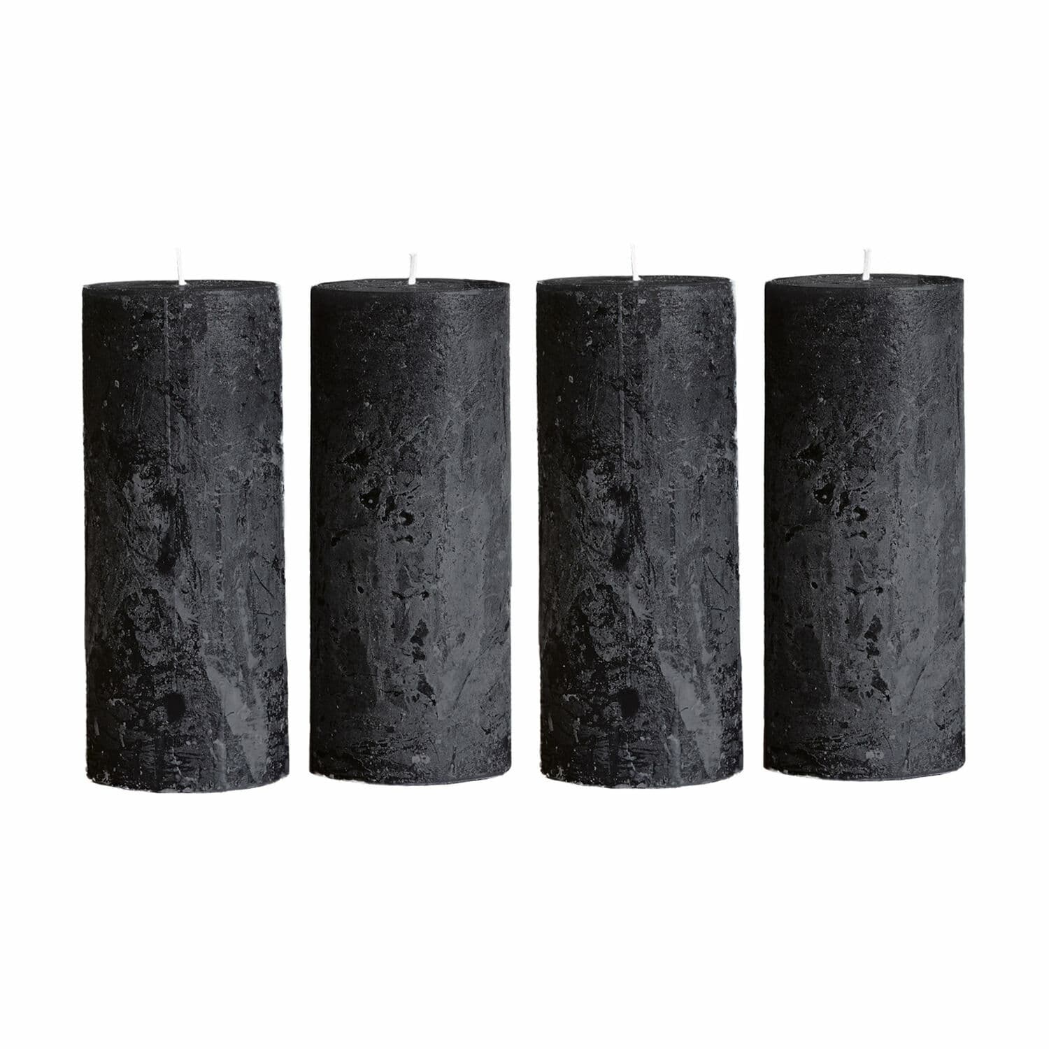 anthracite Lot de 4 bougies anthracite en cire avec texture rustique, décoration intérieure et éclairage.