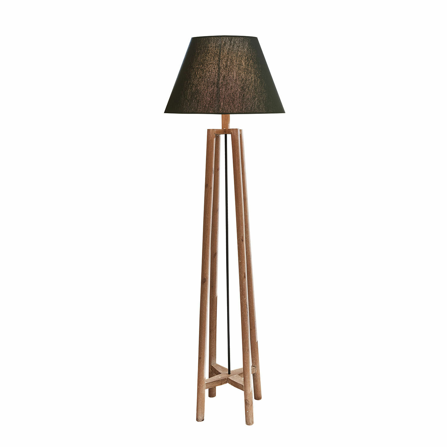Lampadaire Edgewood en bois marron avec abat-jour noir pour un éclairage d'intérieur