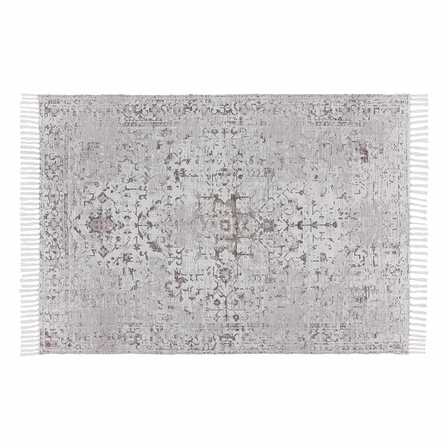 Tapis Delpheer Tapis décoratif gris avec franges et motif subtil, tissu doux idéal pour salon moderne