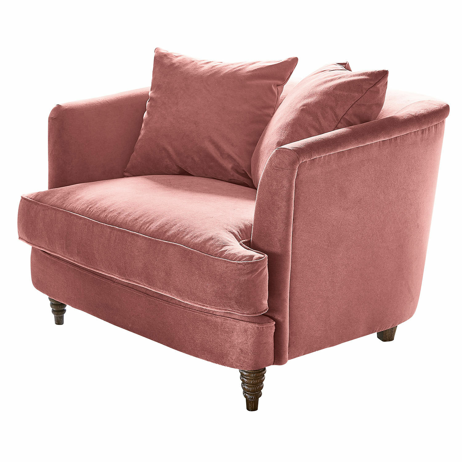 rose Fauteuil rose Etueffont en tissu doux avec coussins et pieds en bois pour salon confortable