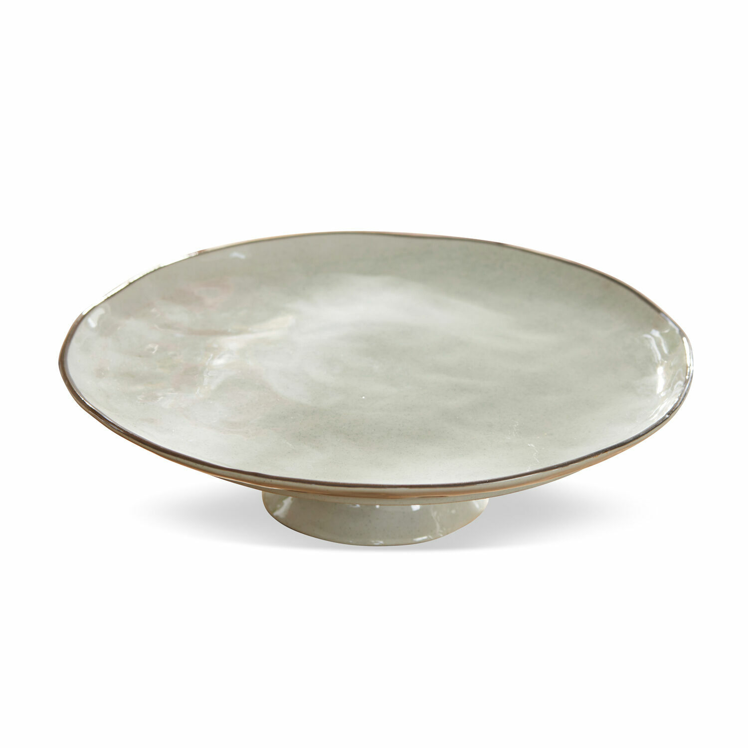 gris Assiette sur pied Biarritz en céramique grise, plat décoratif élégant pour la maison