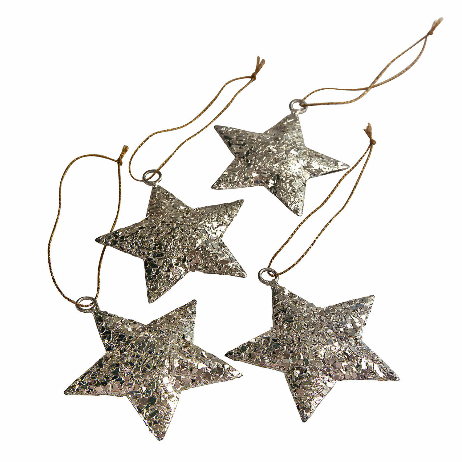 Lot de 4 décorations à suspendre Veyari Ensemble de quatre étoiles en métal argenté avec cordons pour décoration de Noël festive