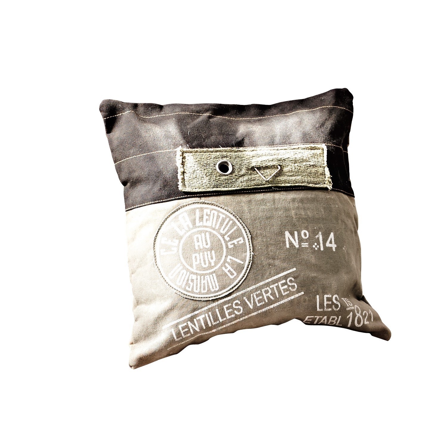 Coussin Jeff Coussin décoratif en coton marron avec impression et œillet métallique, style vintage industriel