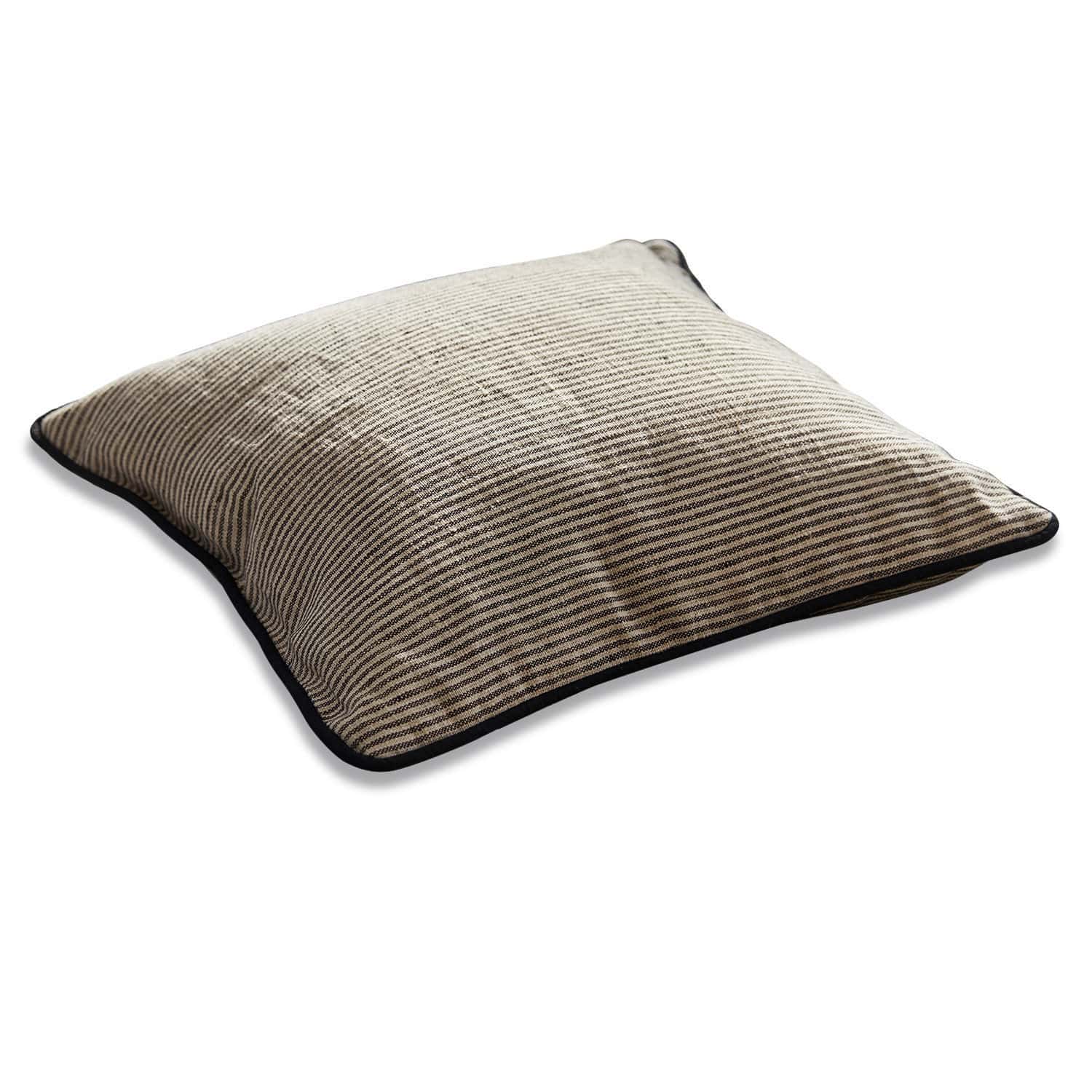 Housse de coussin Aspet Coussin décoratif beige à rayures noires avec bordure noire, tissu doux pour salon