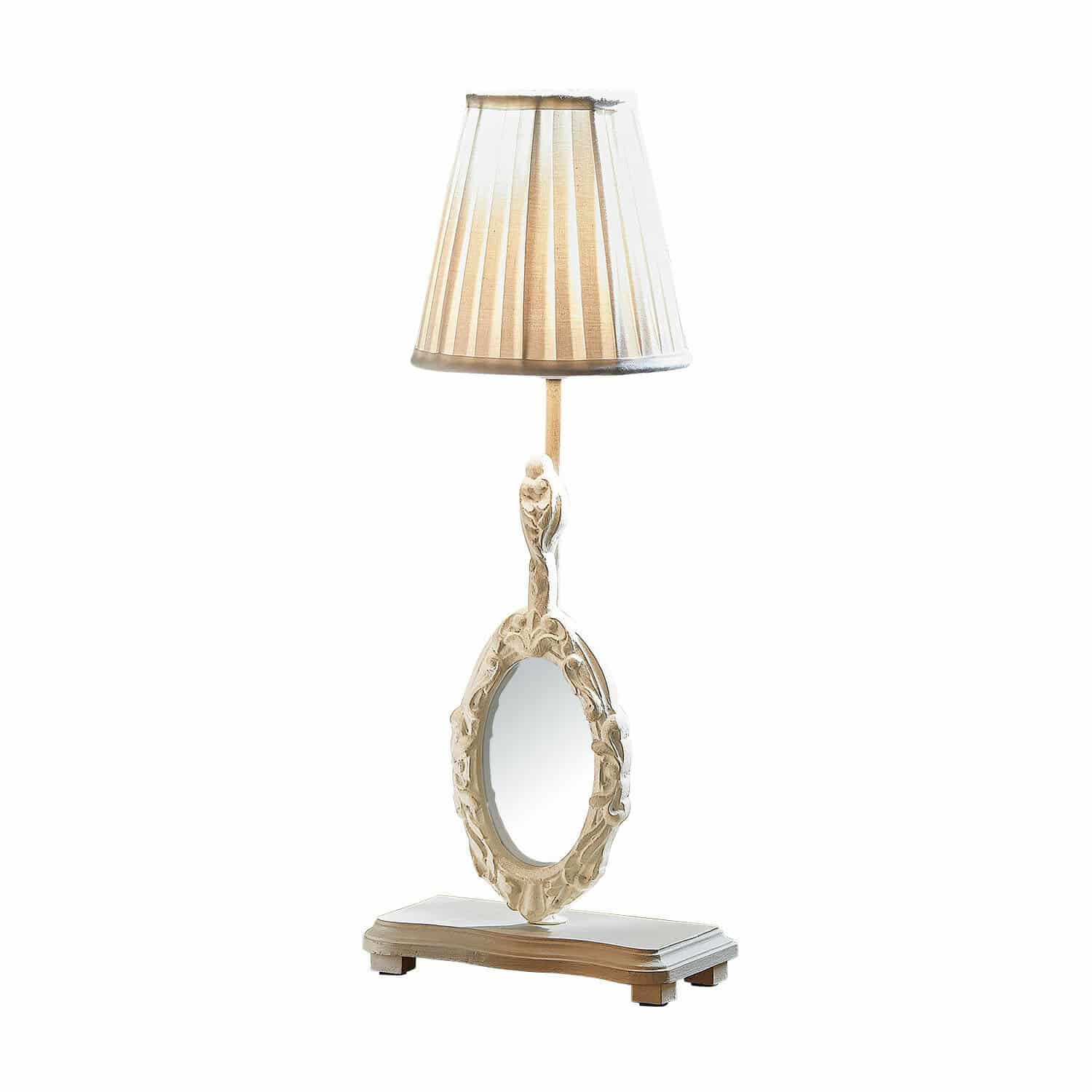 Lampe à poser Brannach Lampe de table en bois blanc avec abat-jour et miroir ovale décoratif style vintage