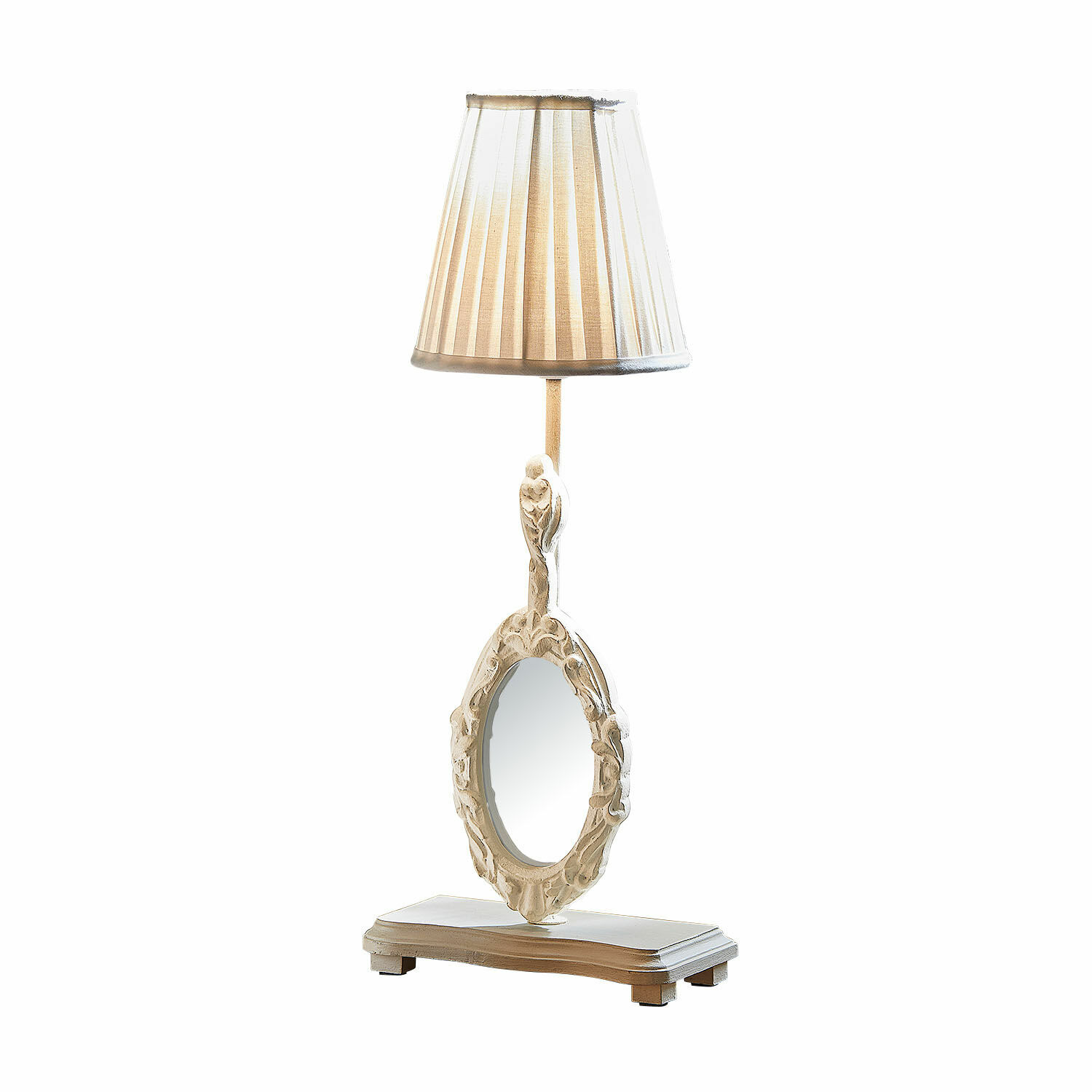 Lampe à poser Brannach Lampe de table en bois blanc avec abat-jour et miroir ovale décoratif style vintage