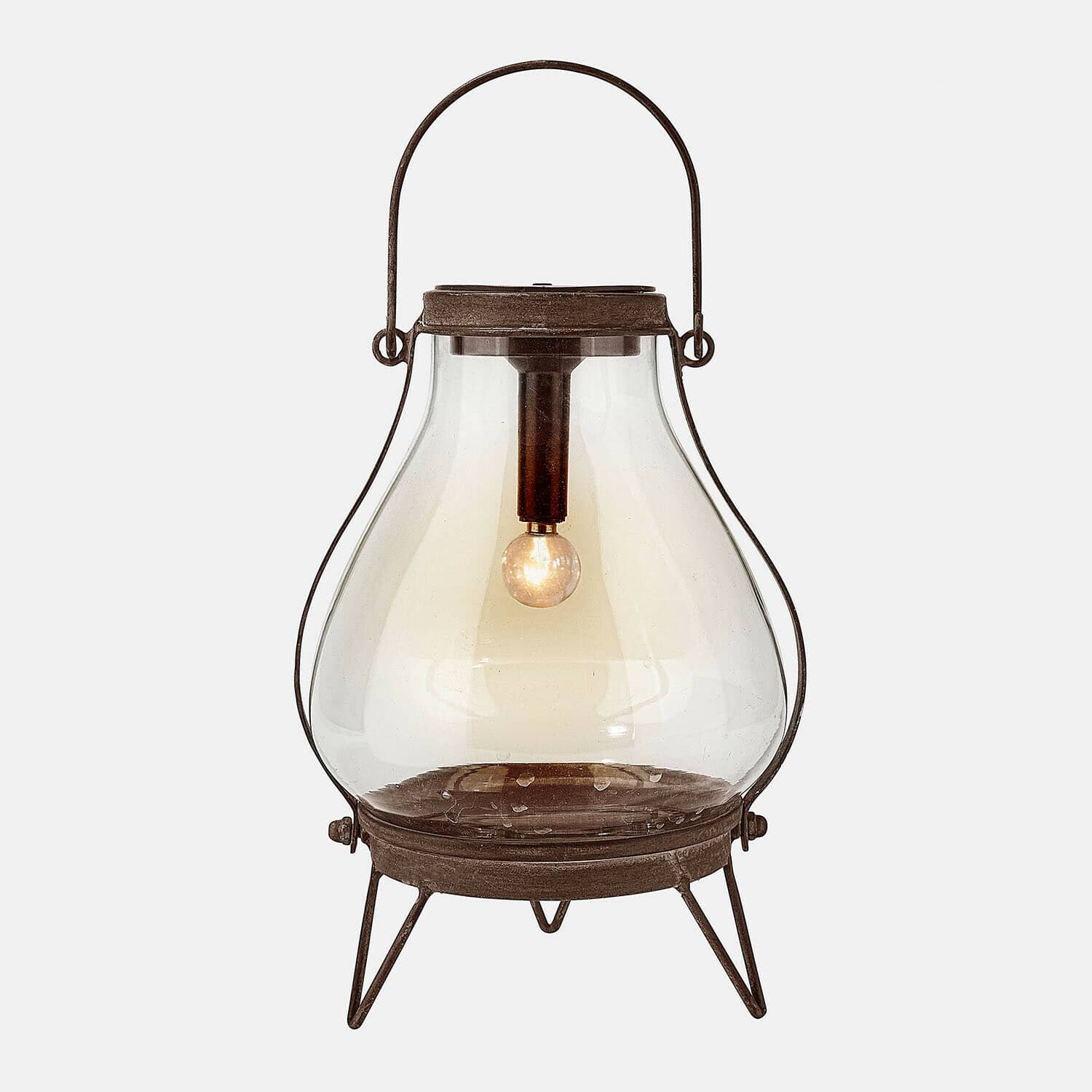 Lanterne solaire Scarron Lanterne en métal noir et verre avec ampoule, lampe décorative pour intérieur et jardin