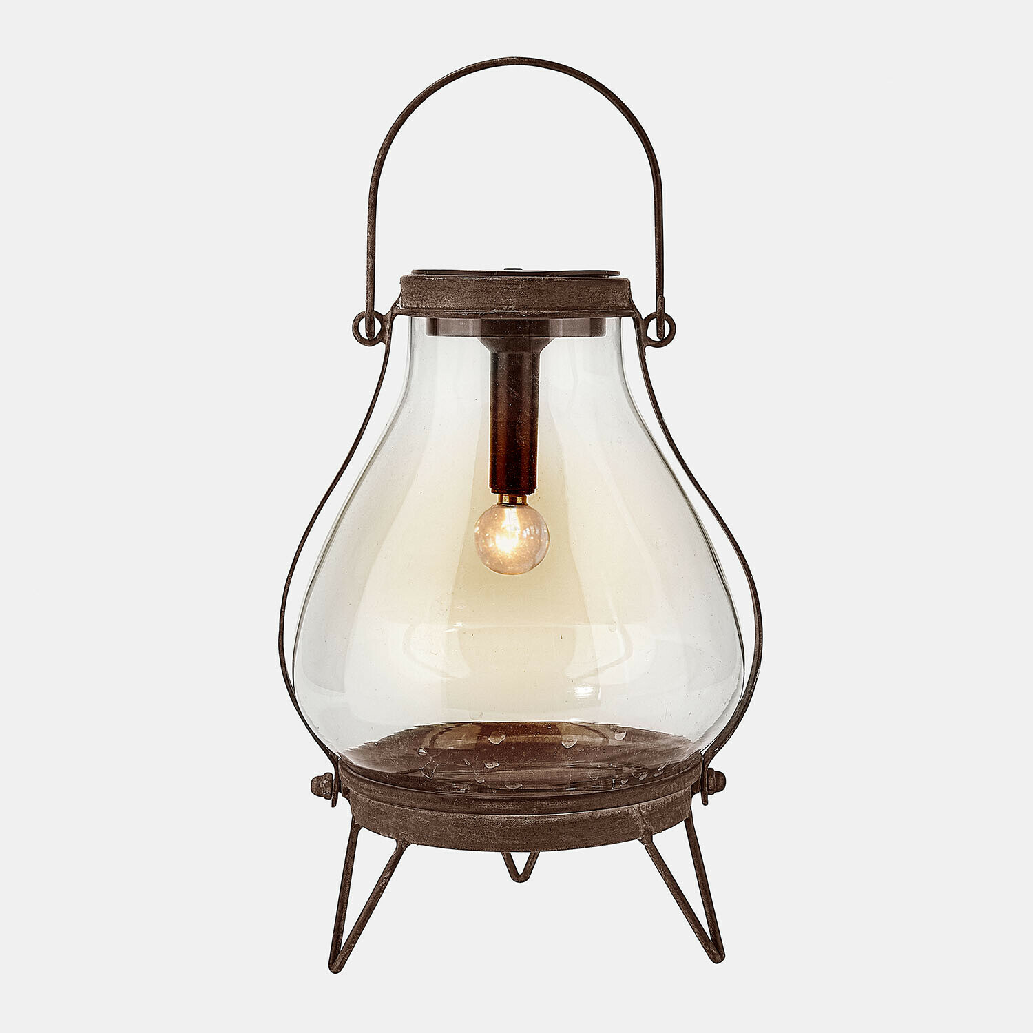 Lanterne solaire Scarron Lanterne en métal noir et verre avec ampoule, lampe décorative pour intérieur et jardin